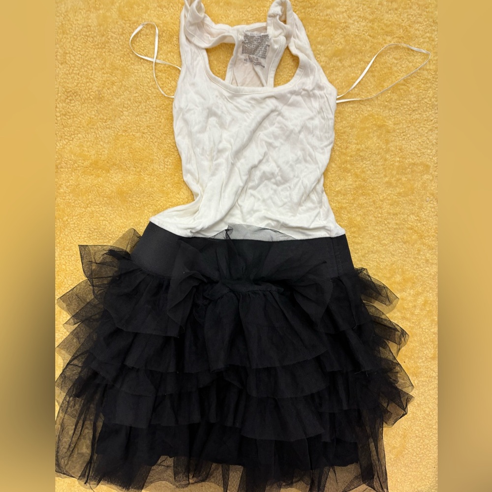 White Racerback Tank with Black Tiered Tulle Skirt